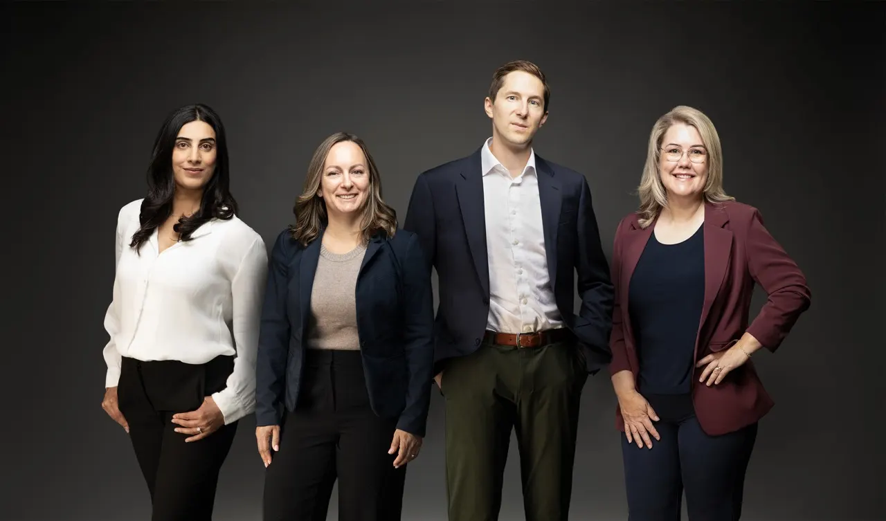 The four partners of Acquen Partners: Pavan Sidhu, Rosalie Hughes, Jared Epp and Leslie Doka